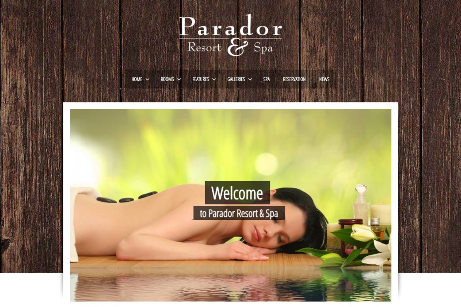 Home page of the hotel website with a photo of a girl in a spa.