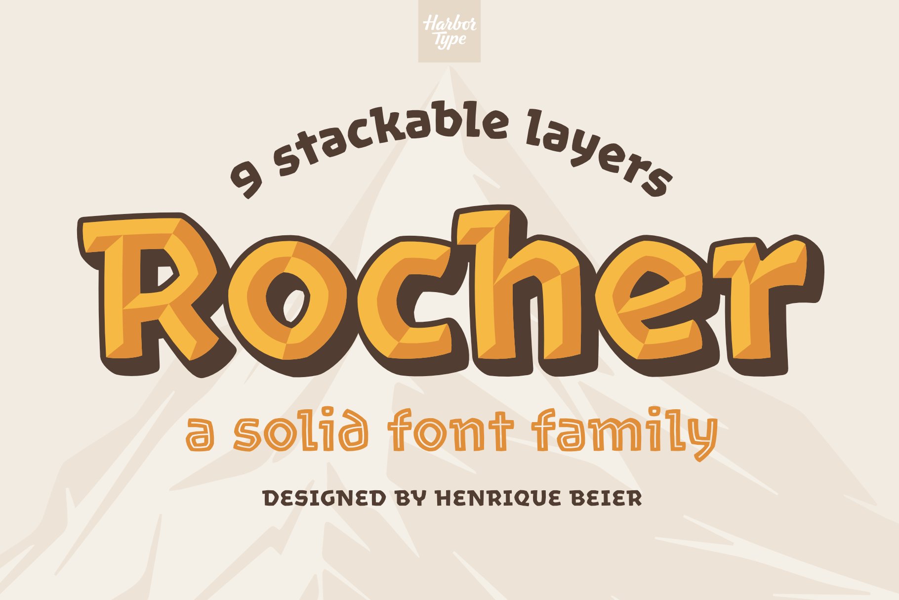 Rocher : layered font family cover image.