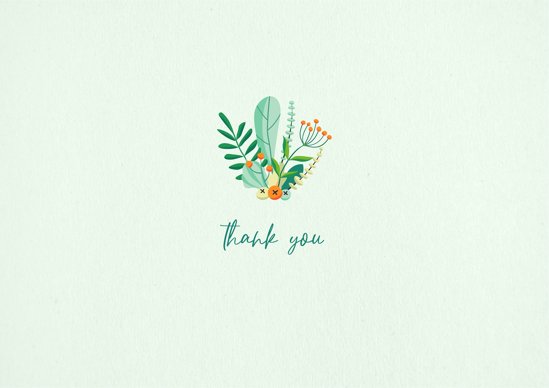 Thank card with flowers and leaves on it.