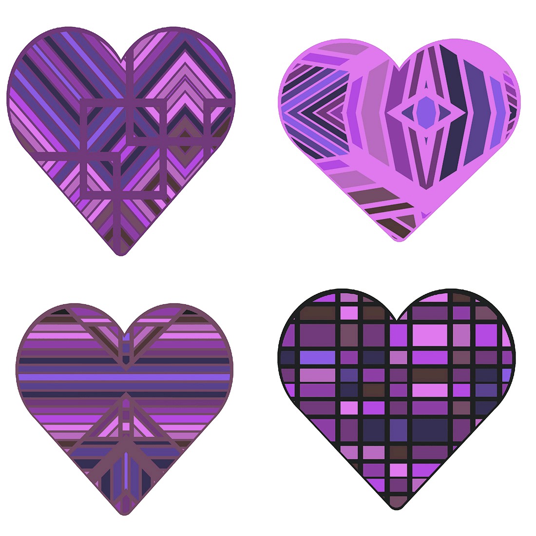 Quilted Heart Purple Hues Set of 8 DXF Files PNG SVG preview image.