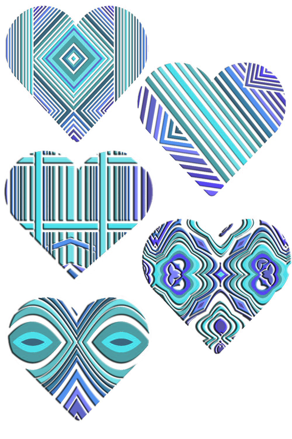 Blue Foam Heart Geometric Cutouts DXF Files pinterest preview image.