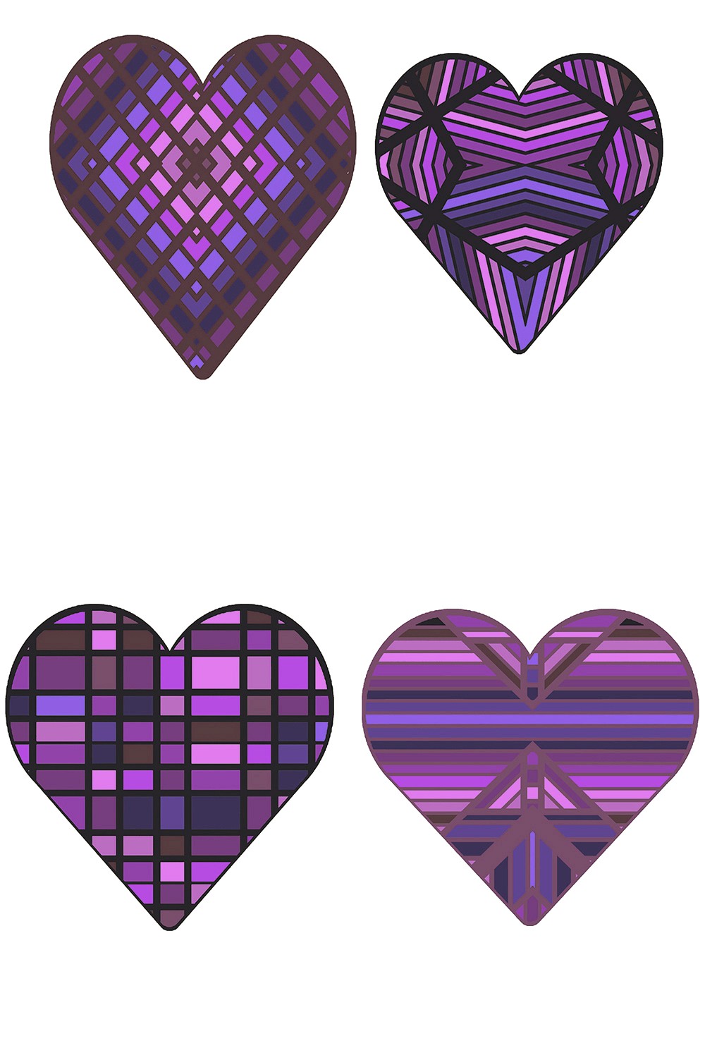 Quilted Heart Purple Hues Set of 8 DXF Files PNG SVG pinterest preview image.