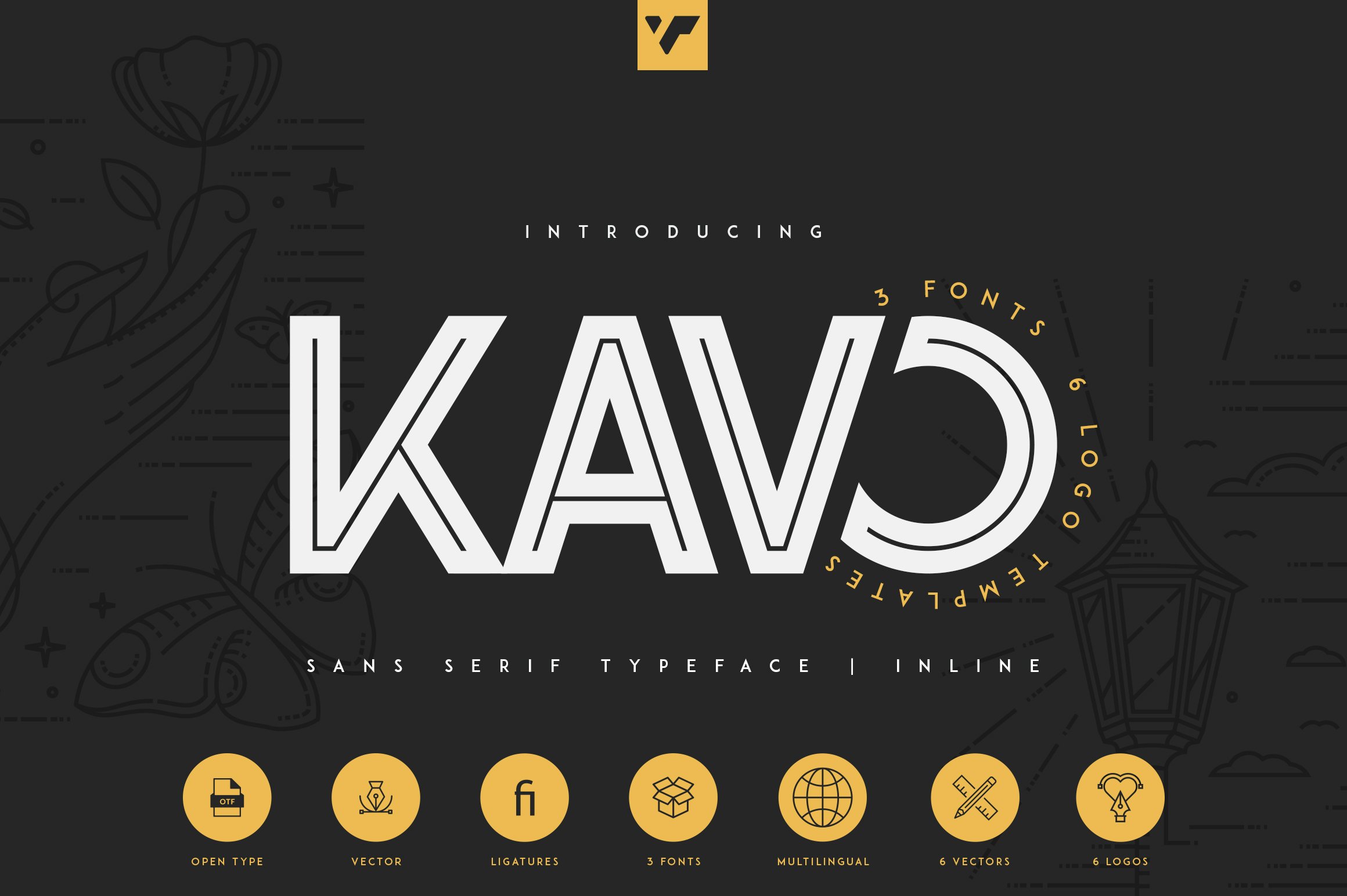Kavo Inline | 3 fonts + 6 Logos cover image.