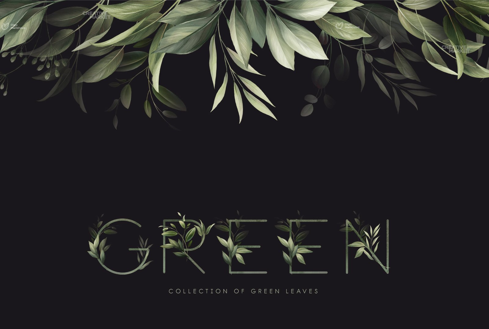 Green leaves - greenery clipart preview image.