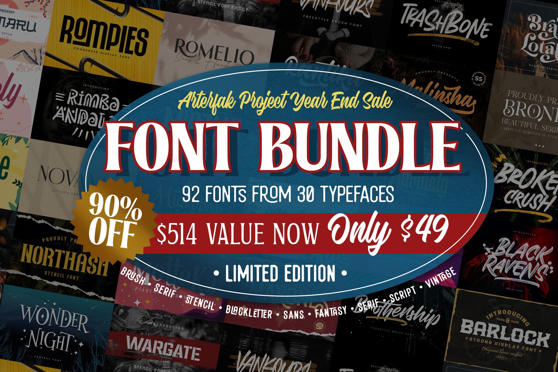 SALE! Font Bundle 90% OFFcover image.