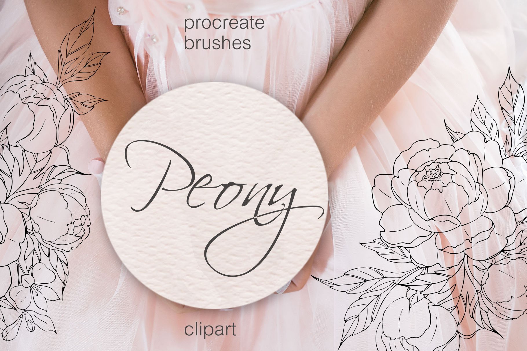 Peony procreate stamps, clipartscover image.