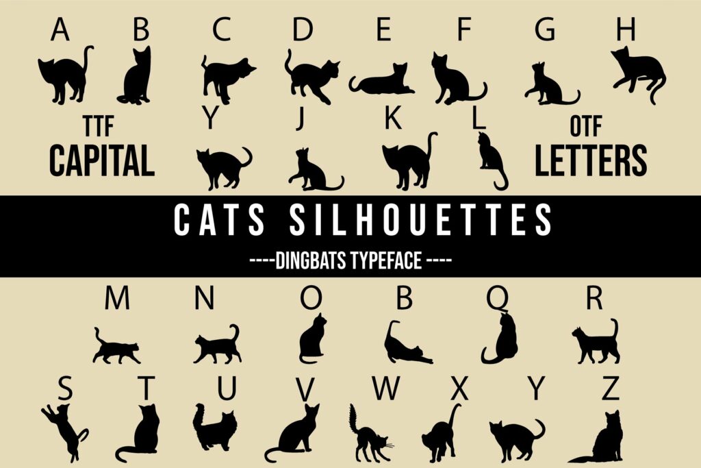 Cats Silhouettes Dingbats Font MasterBundles
