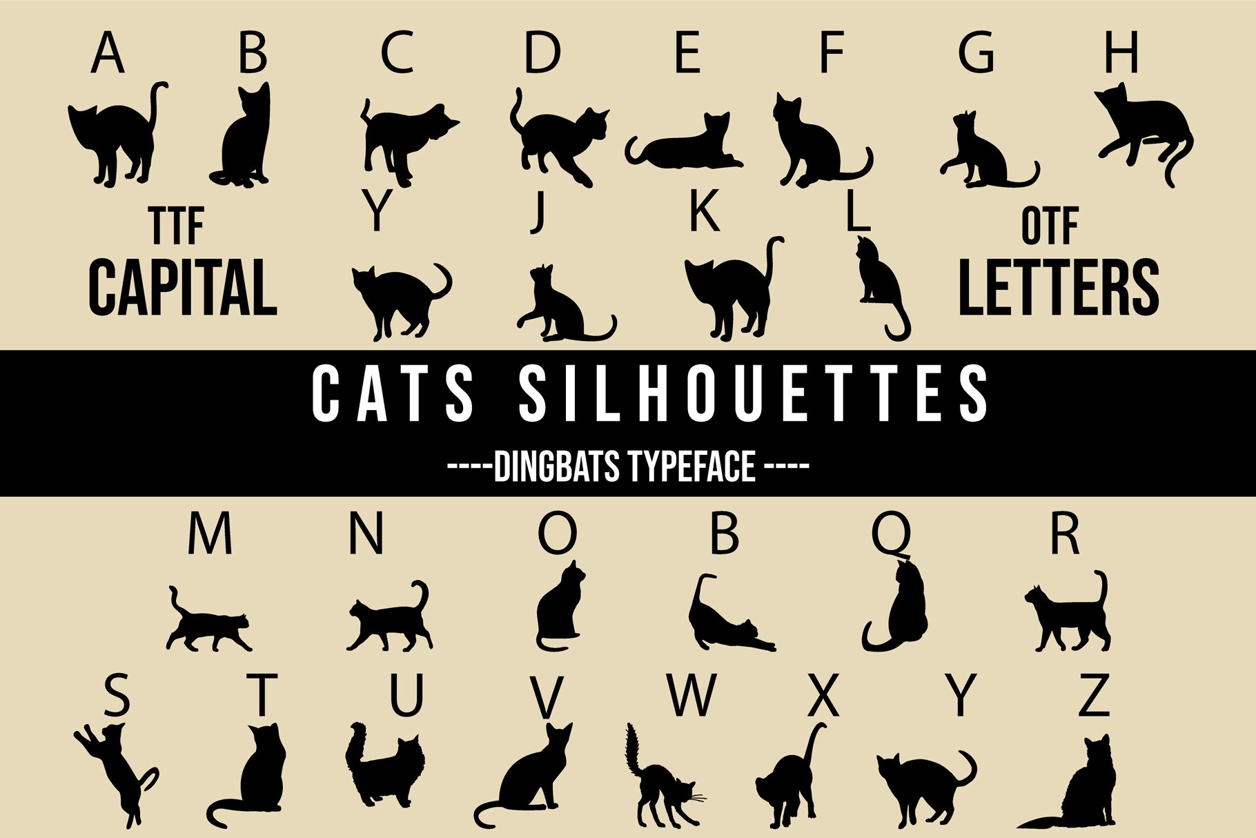 Cats Silhouettes Dingbats Font preview image.