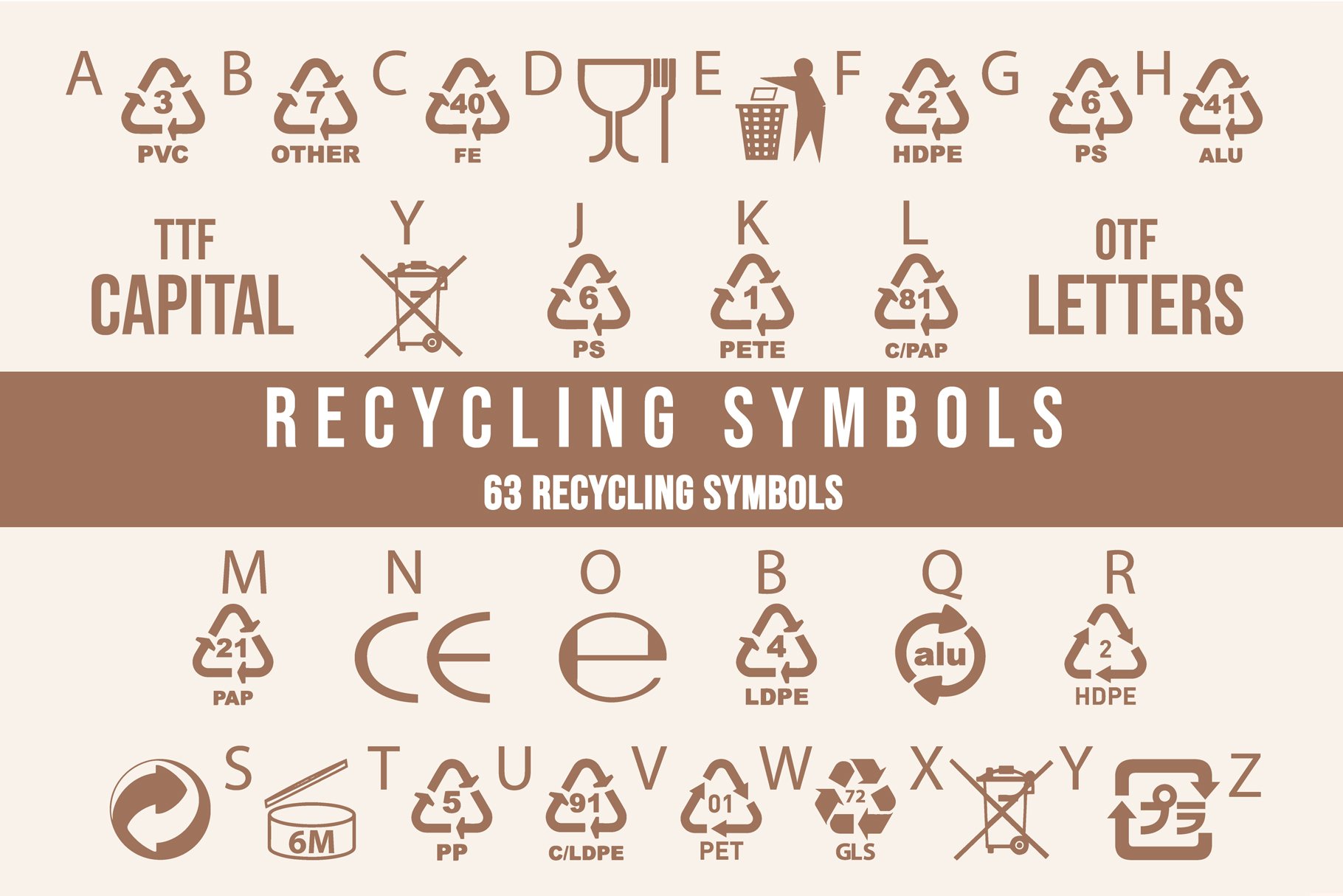 Packaging Recycling Symbols Dingbats preview image.