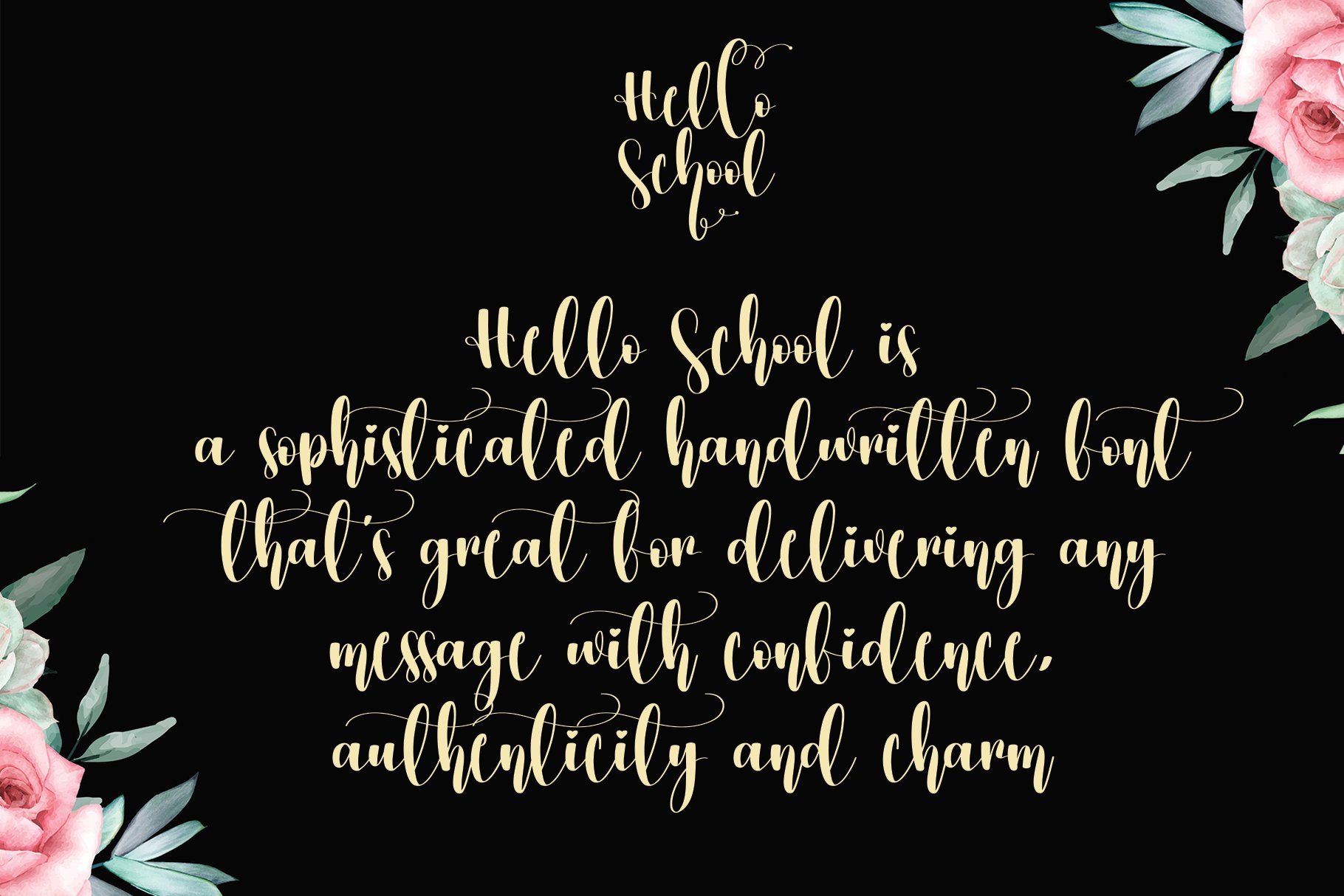 Hello School | Script font preview image.