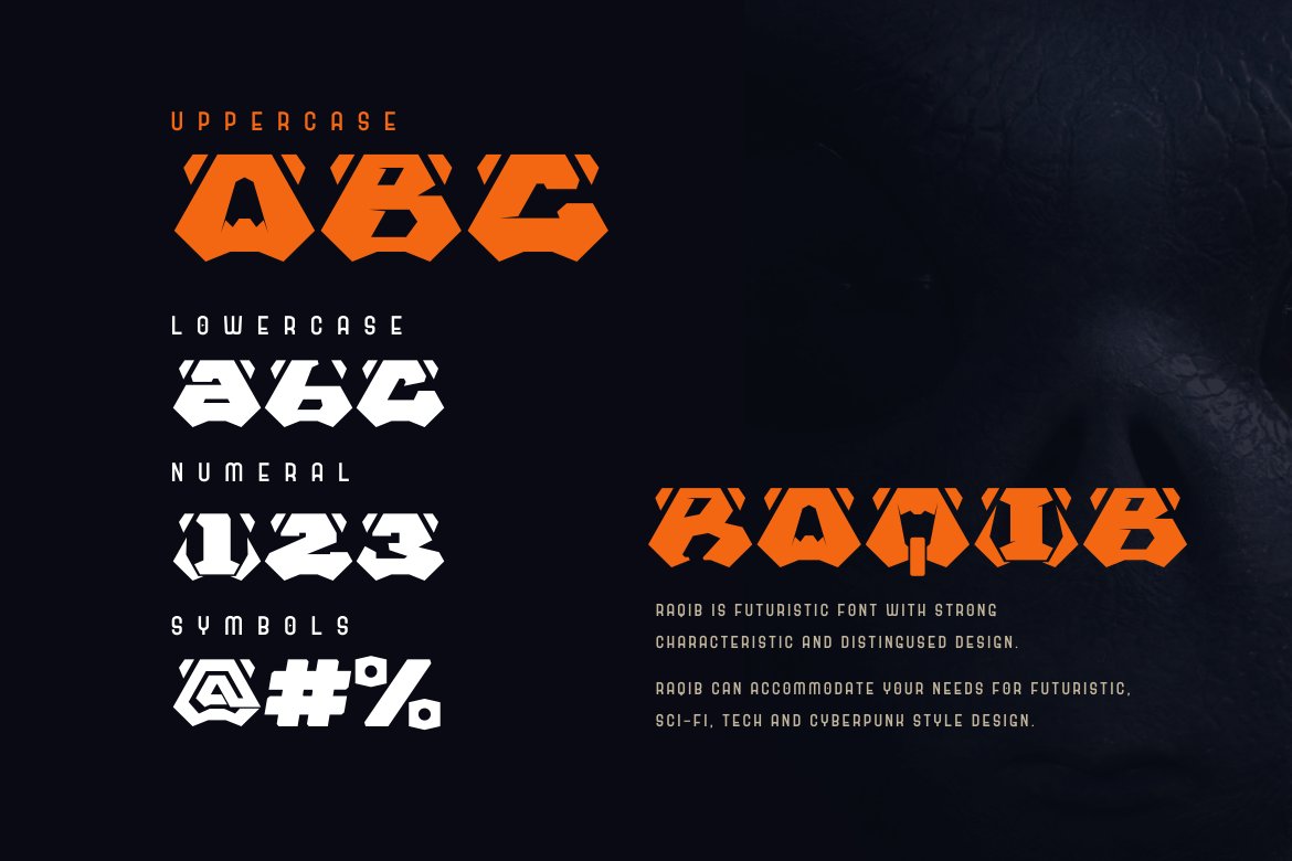 Raqib | Futuristic Font preview image.