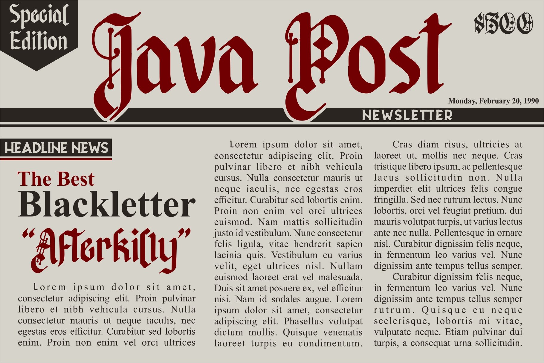 Afterkilly - Blackletter Typeface preview image.