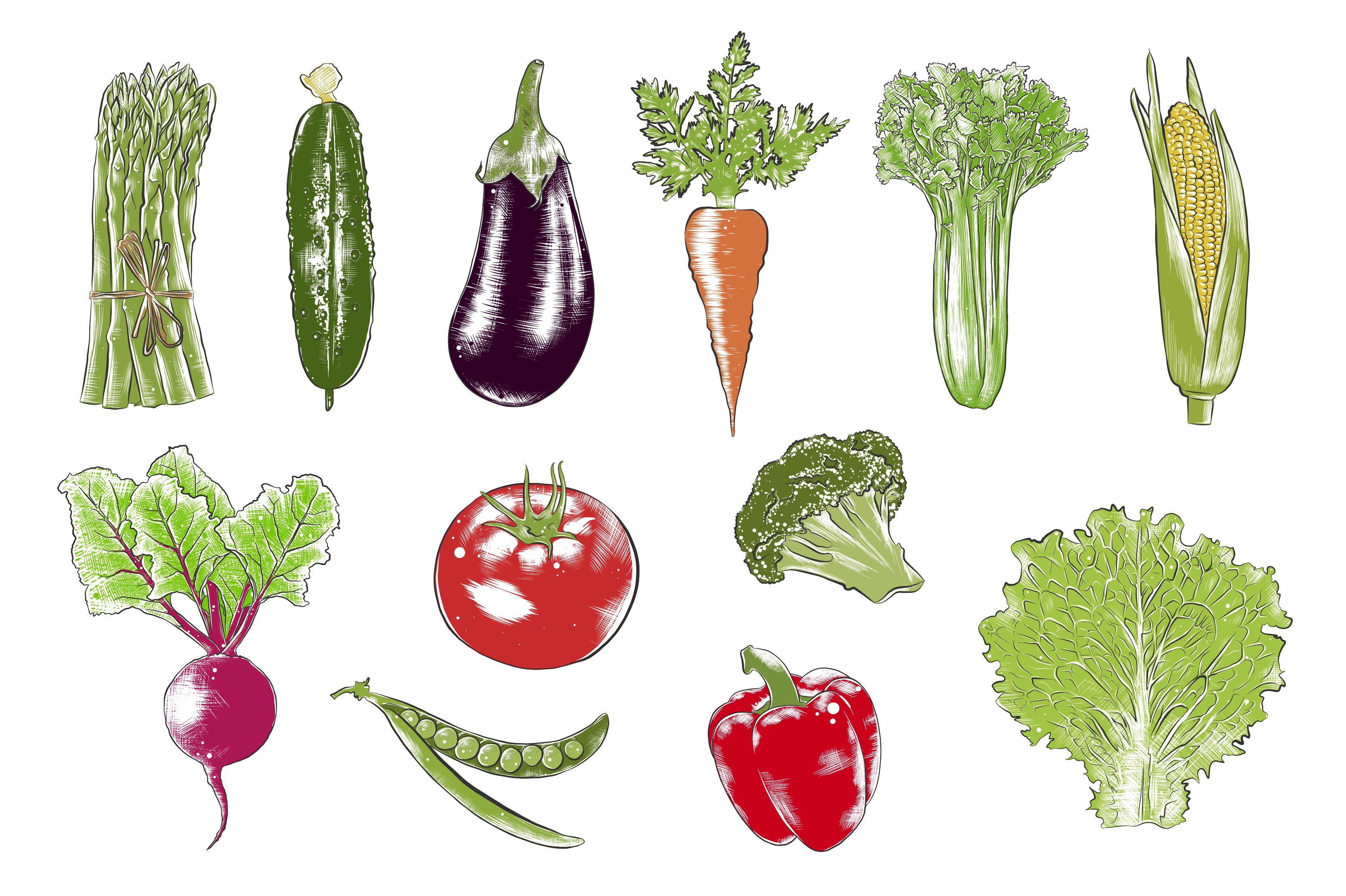 Bunch of vegetables that are on a white surface.