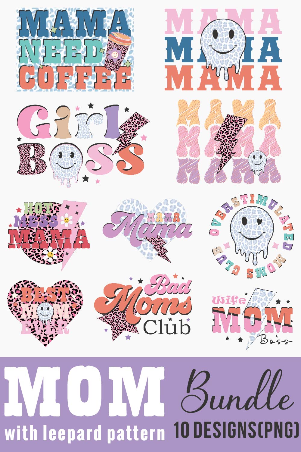 Mom Sublimation Design Bundle pinterest preview image.