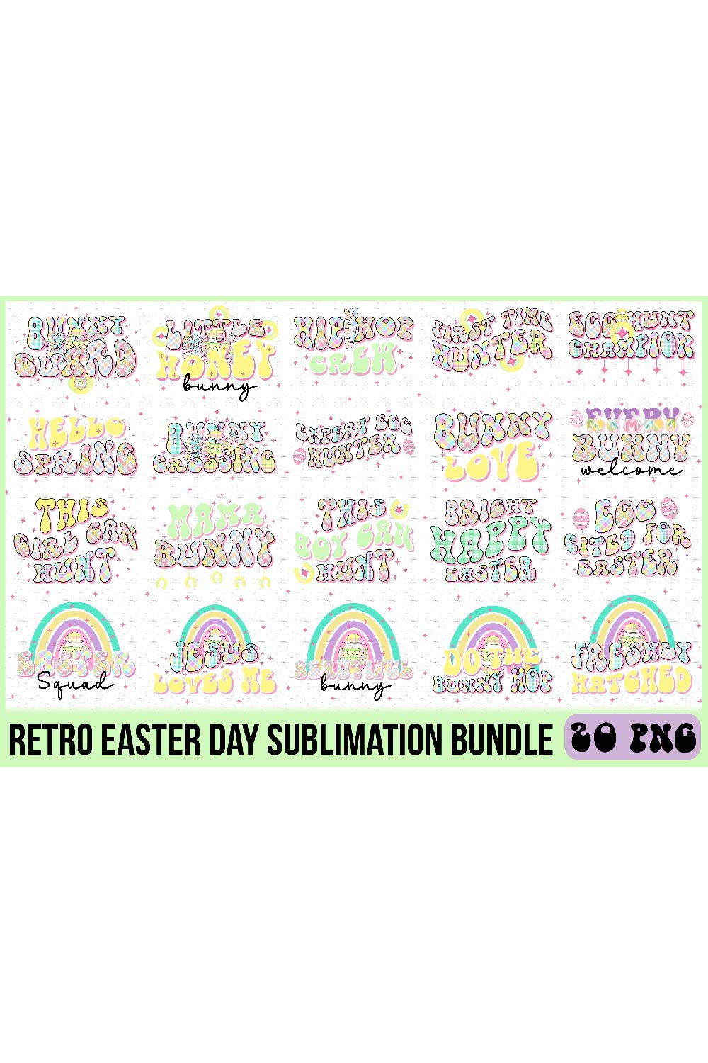 Retro Easter Day Sublimation Bundle pinterest preview image.