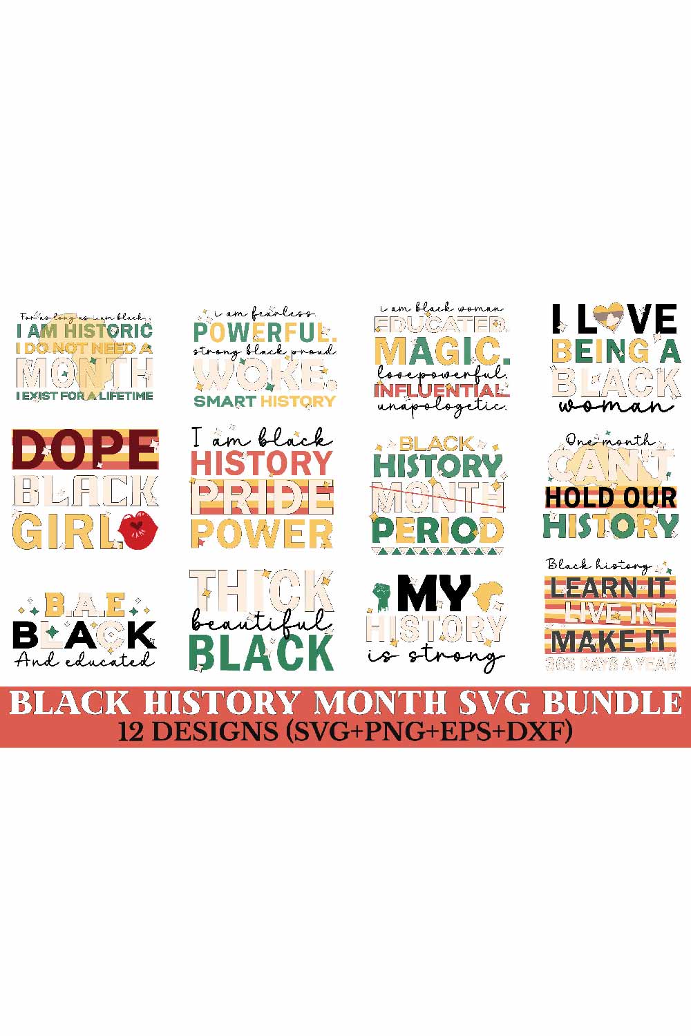 Black Month History Svg Bundle pinterest preview image.