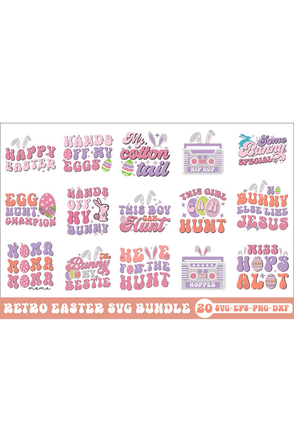 Retro Easter Svg Bundle pinterest preview image.