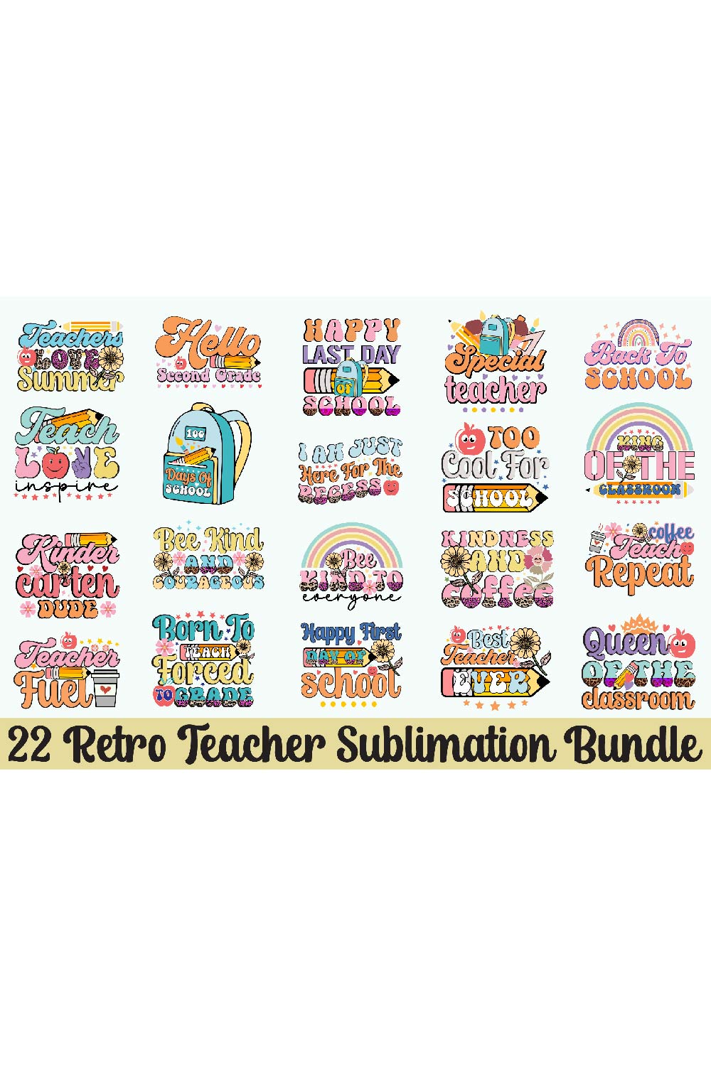 Retro Teacher Sublimation Bundle pinterest preview image.