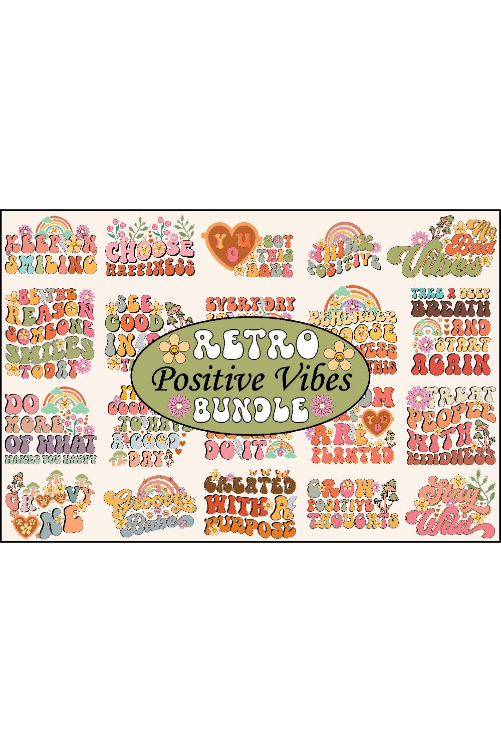 Retro Positive Vibes Bundle pinterest preview image.