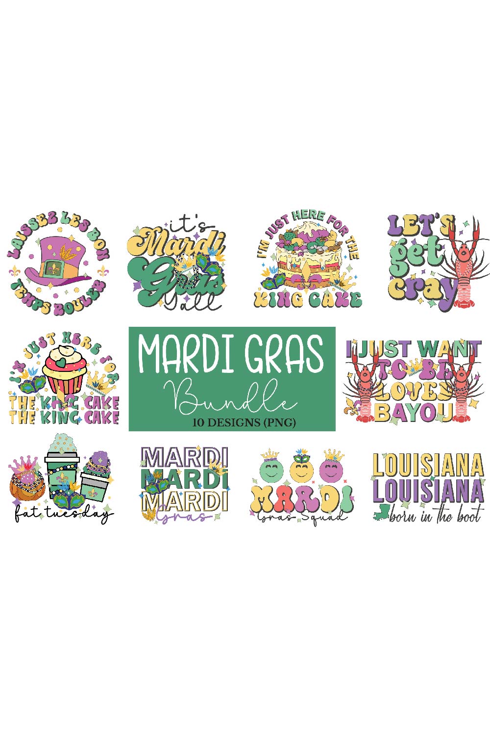 Mardi Gras PNG Sublimation Bundle pinterest preview image.