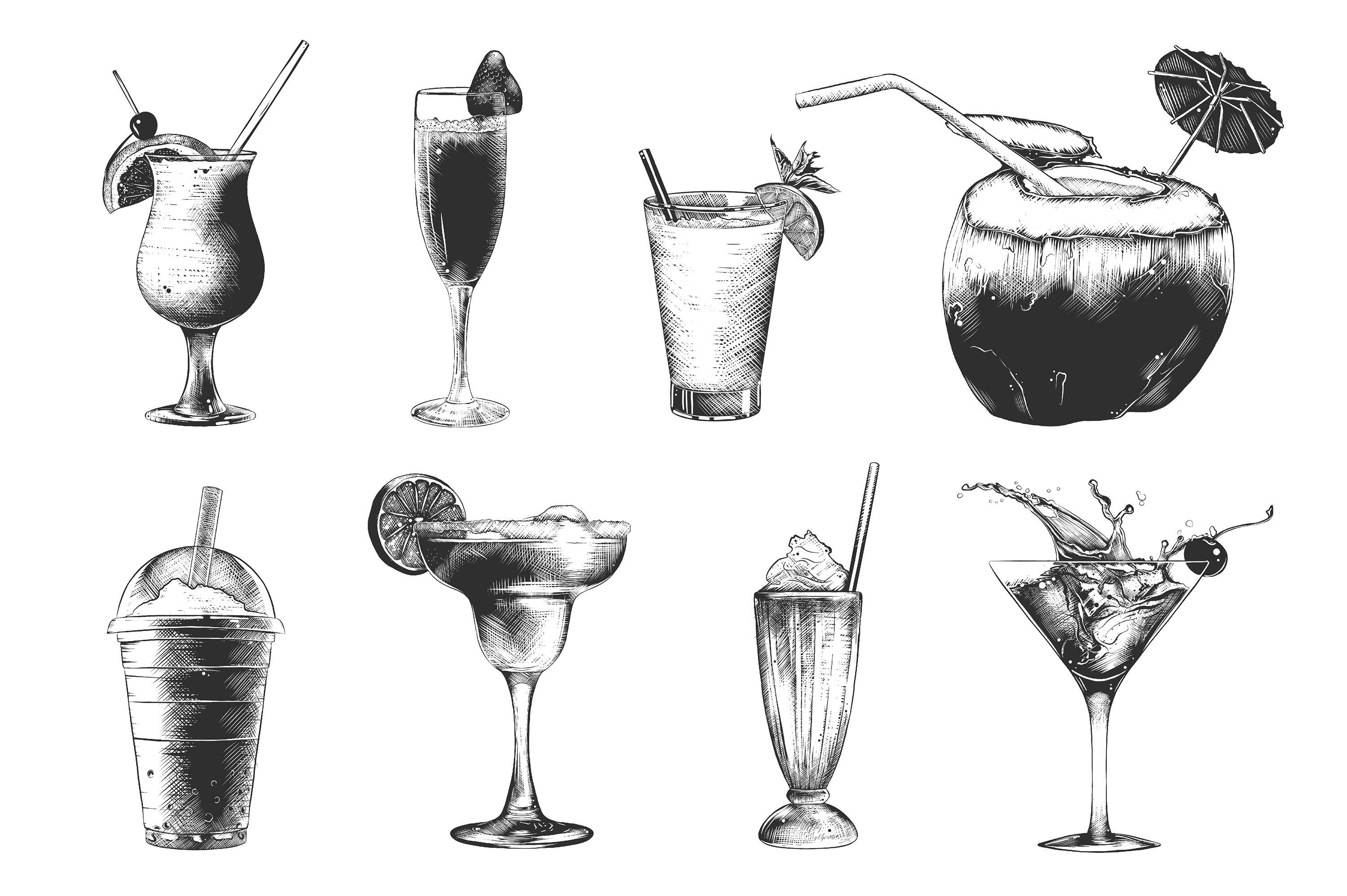 A drawing of different kinds of drinks.