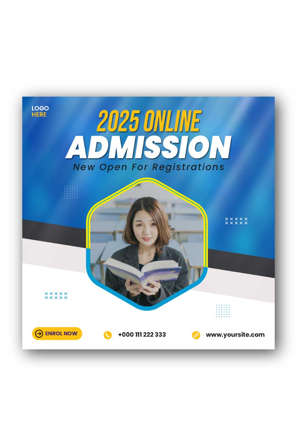 School admission Social Media Instagram Post Template pinterest preview image.