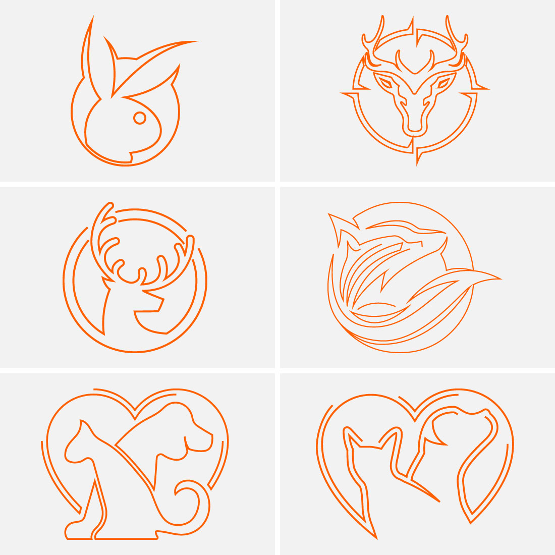 Line Art Style Rabbit, Fox, Deer Head, And Dog Icon Logo Design, Creative Logo Design Animal Logo Design Vector Icon Illustration preview image.