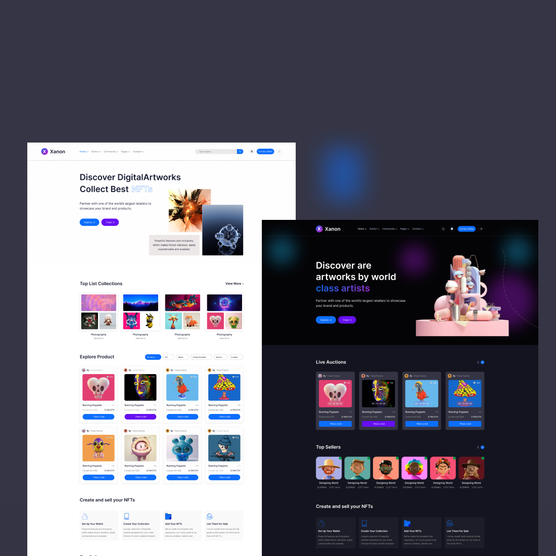 Xanon - NFT Marketplace Figma Website Template preview image.