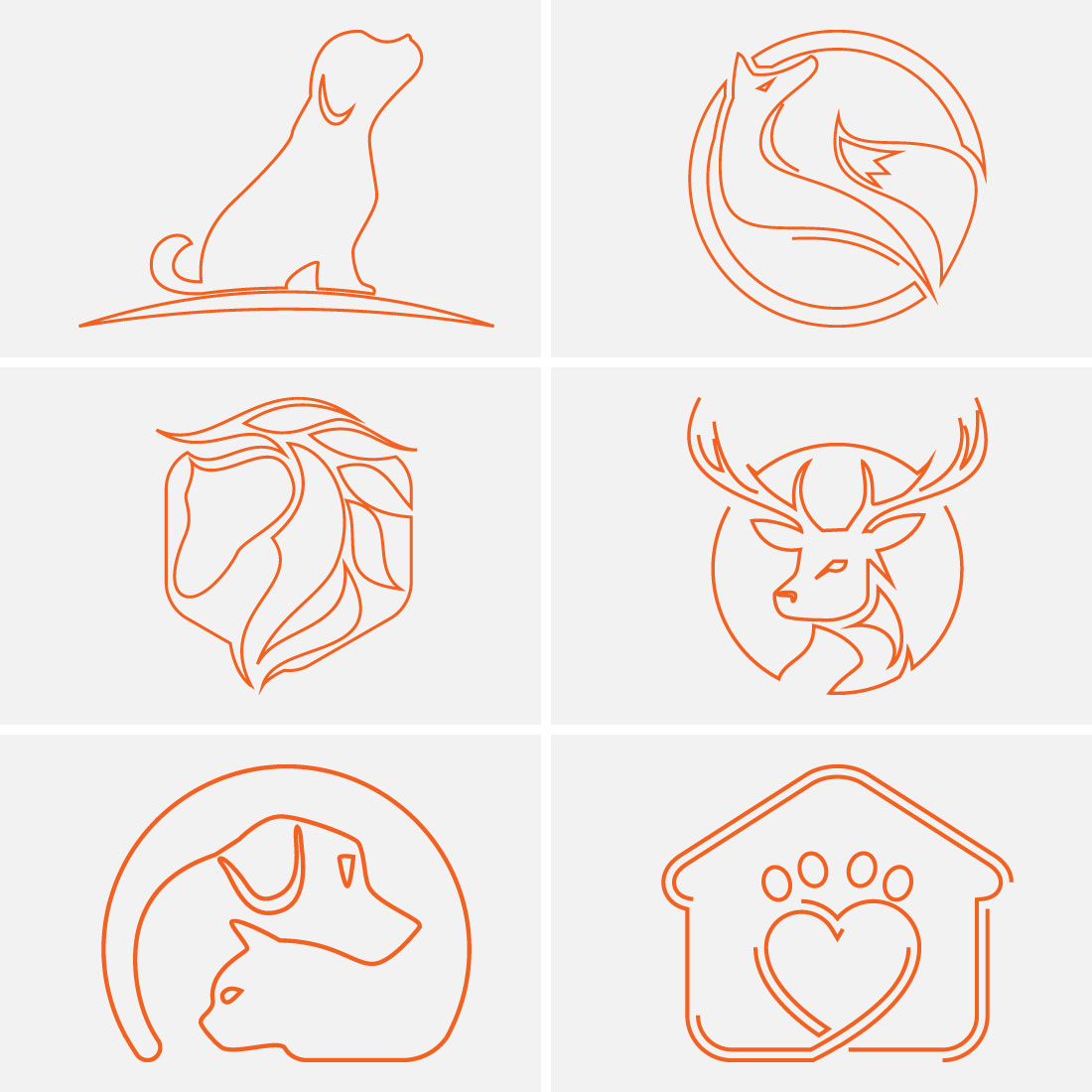 Line Art Style Horse Head, Fox, Deer Head, And Dog Icon Logo Design, Creative Logo Design Animal Logo Design Vector Icon Illustration preview image.