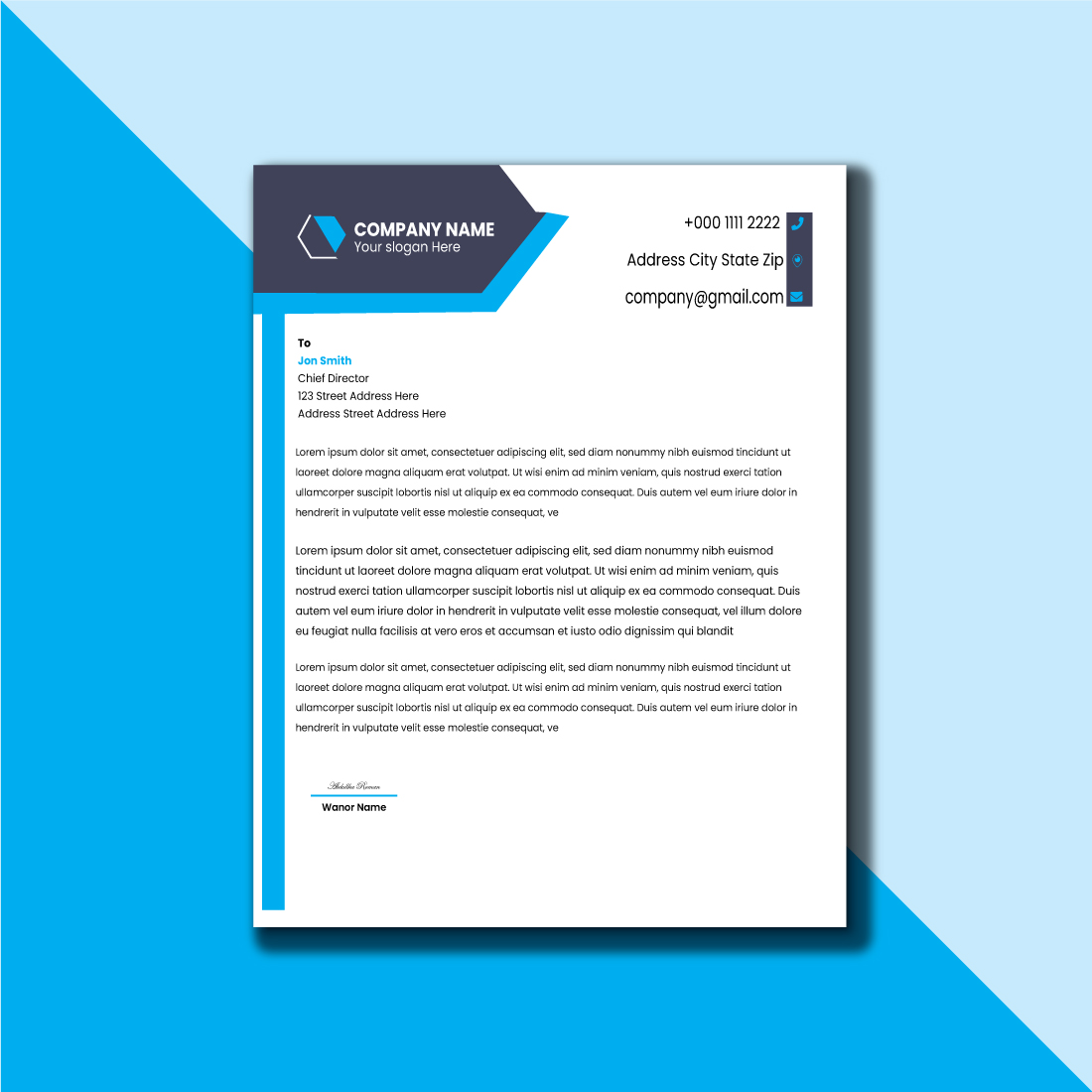 3 Corporate Letterhead Design Bundle Template preview image.