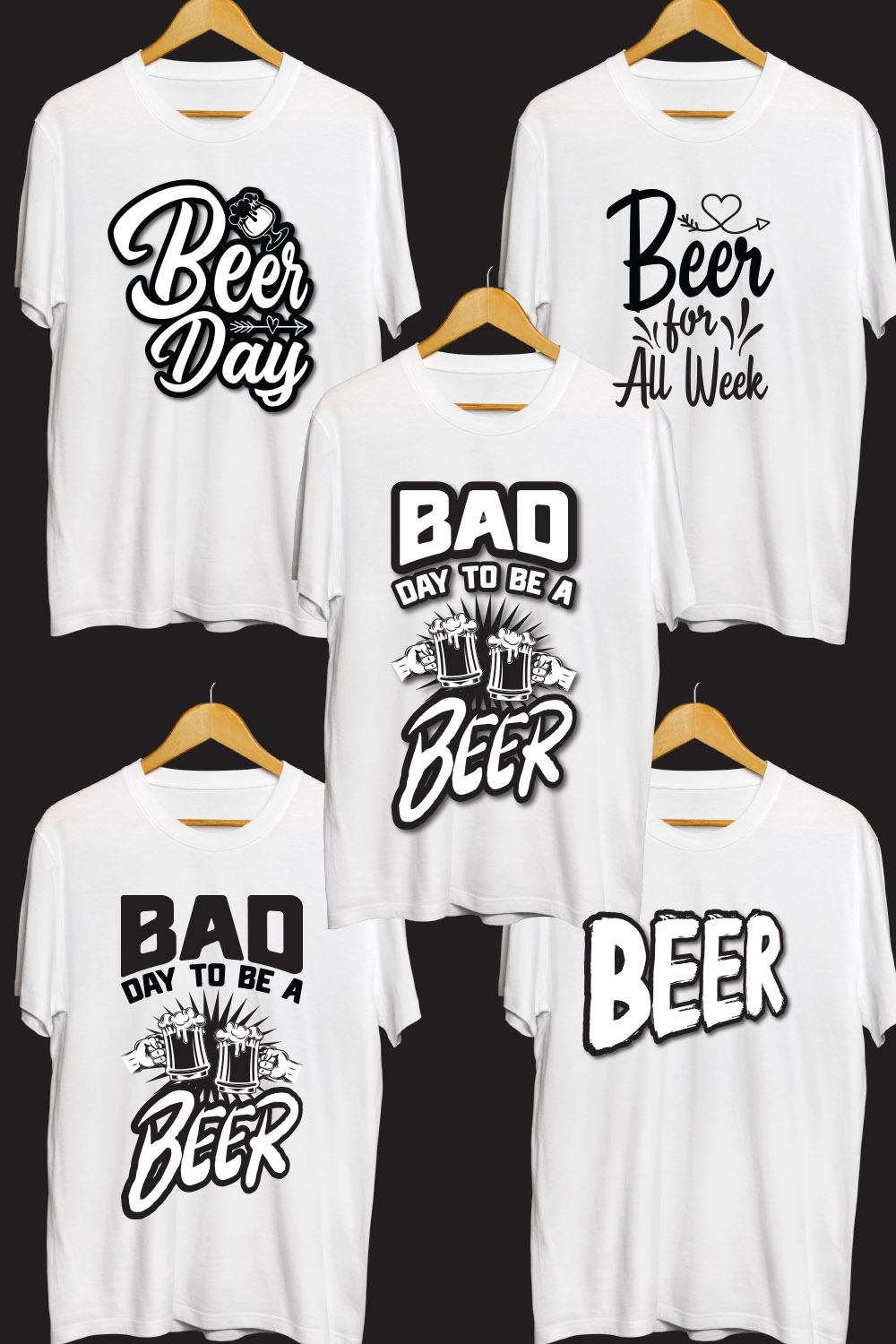 Beer SVG T Shirt Designs Bundle pinterest preview image.
