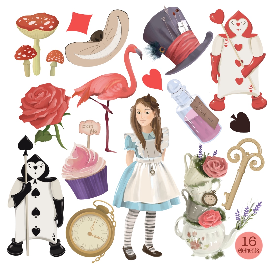 Alice In Wonderland Clipart Set preview image.
