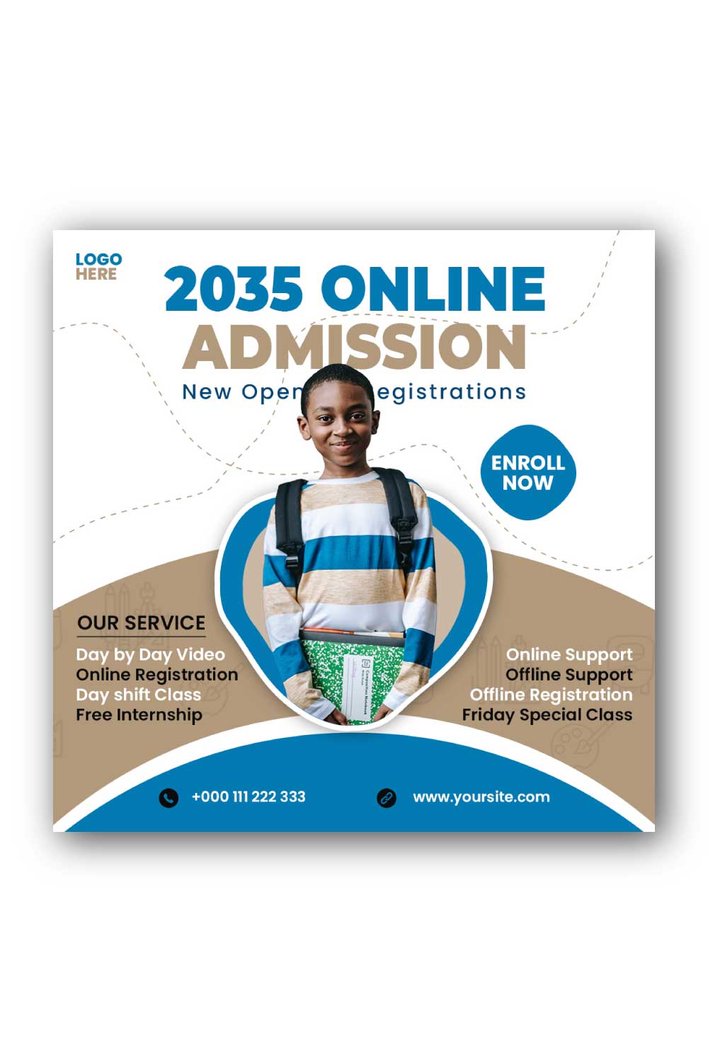 School admission Social Media Post Template pinterest preview image.