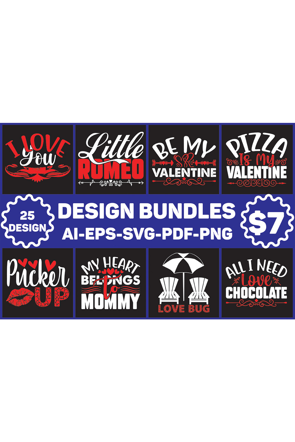 Valentine Designs Bundle pinterest preview image.