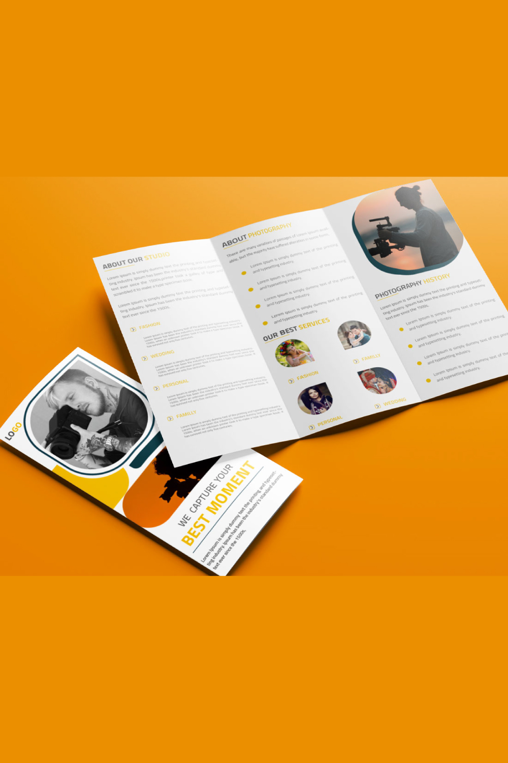 Photography tri-fold 6pages brochure design template pinterest preview image.