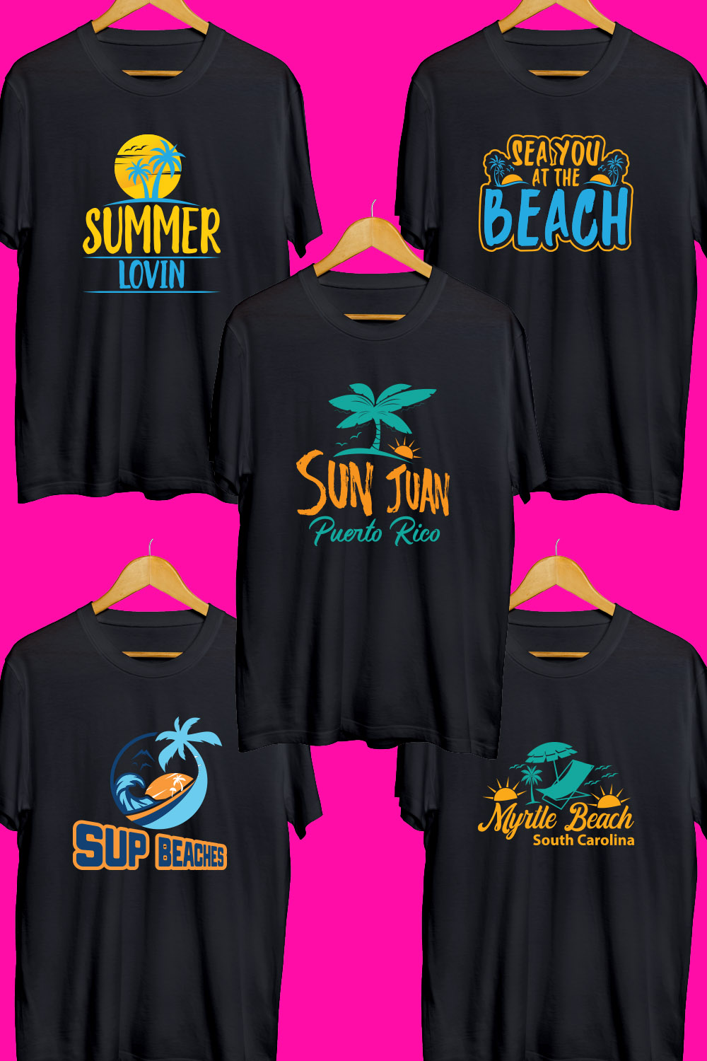 Beach Day SVG T Shirt Designs Bundle pinterest preview image.