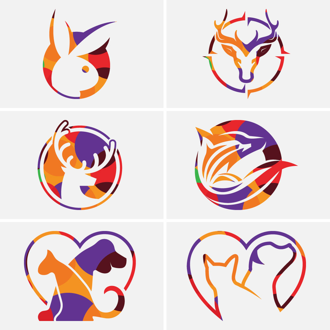 Low Poly Style Rabbit, Fox, Deer Head, And Dog Icon Logo Design, Creative Logo Design Animal Logo Design Vector Icon Illustration cover image.