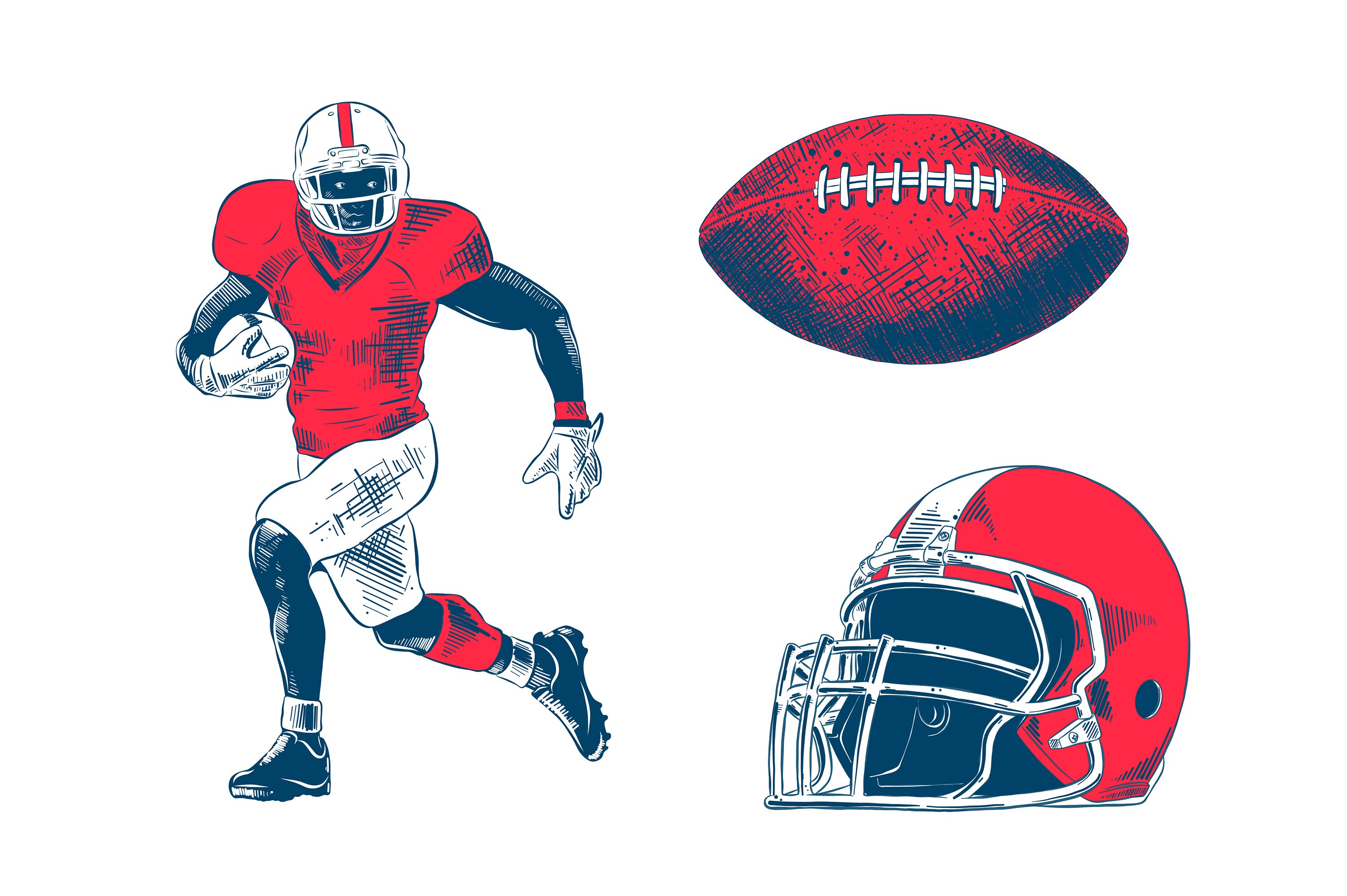 A drawing of a football and a football helmet.