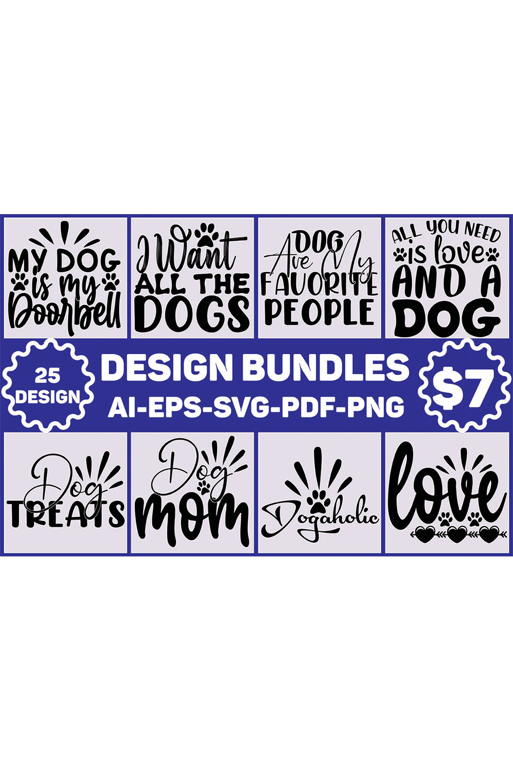 Blue and white sign that says design bundles $ 7 99.