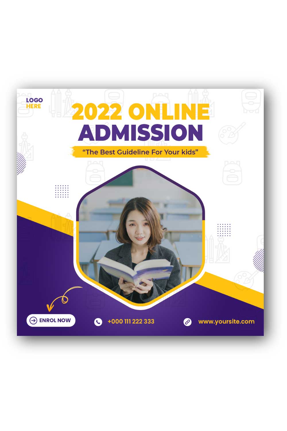 School admission Social Media Instagram Post Template pinterest preview image.