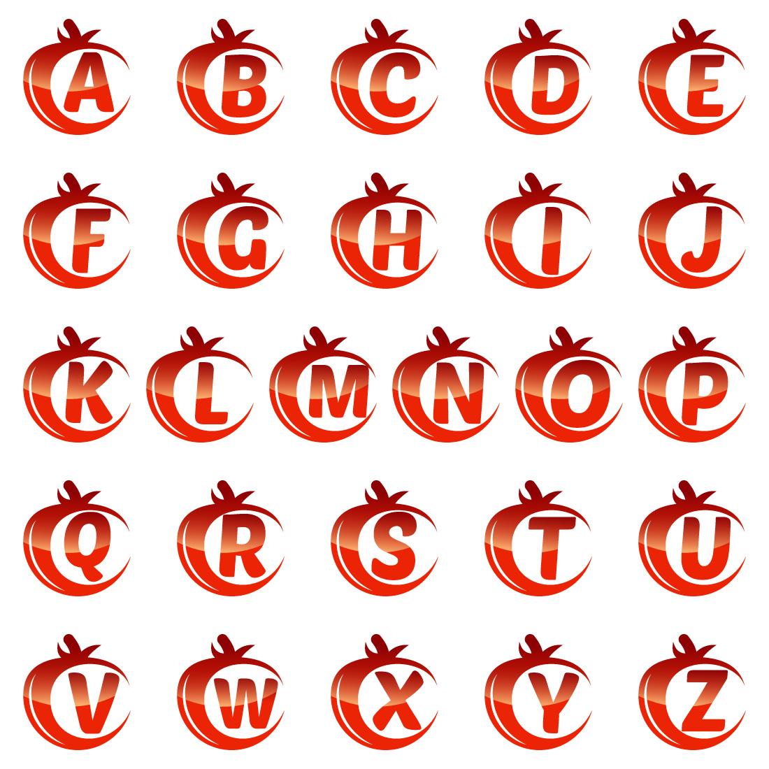 Initial A-Z monogram alphabet with tomato Tomato logo design template Font emblem preview image.