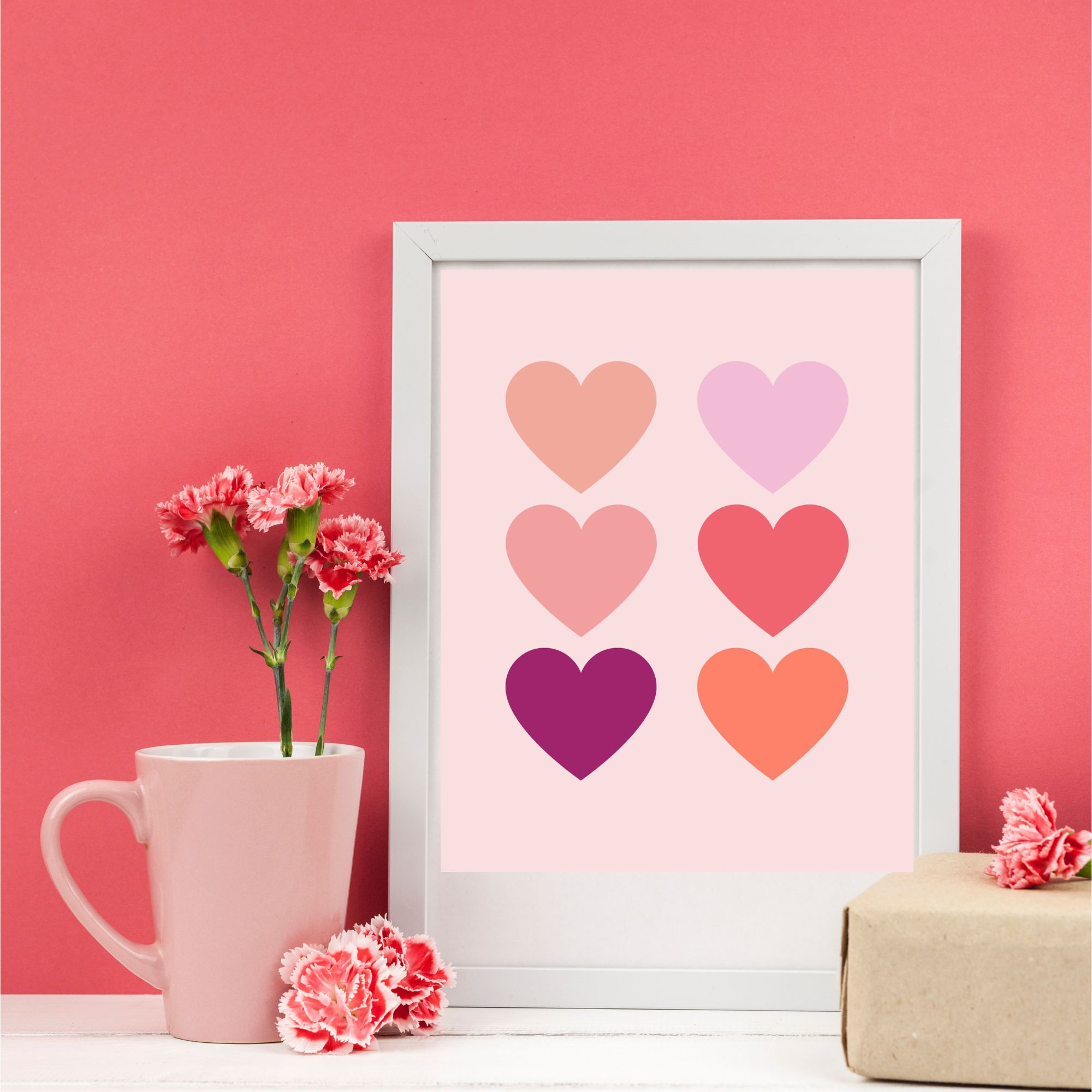 Modern Valentine Hearts Printable Wall Art, Valentine\'s Day, Valentines Day Decor, Classroom Decor, Nursery Decor, pink red heart - Digital preview image.