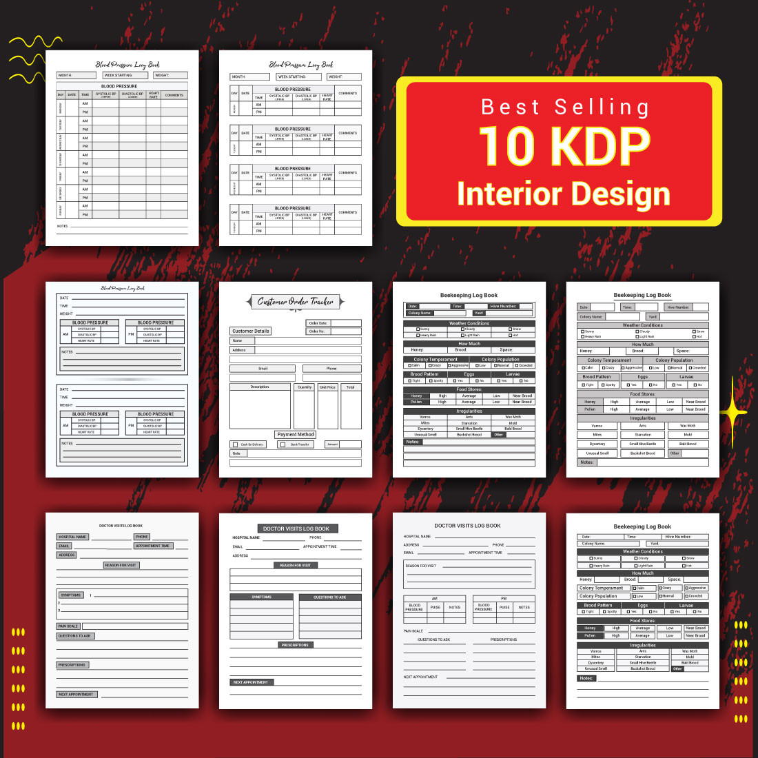 Doctor Visits, Blood Pressure, Customer Order, Beekeeping Planner Log Book KDP Interior Bundle preview image.