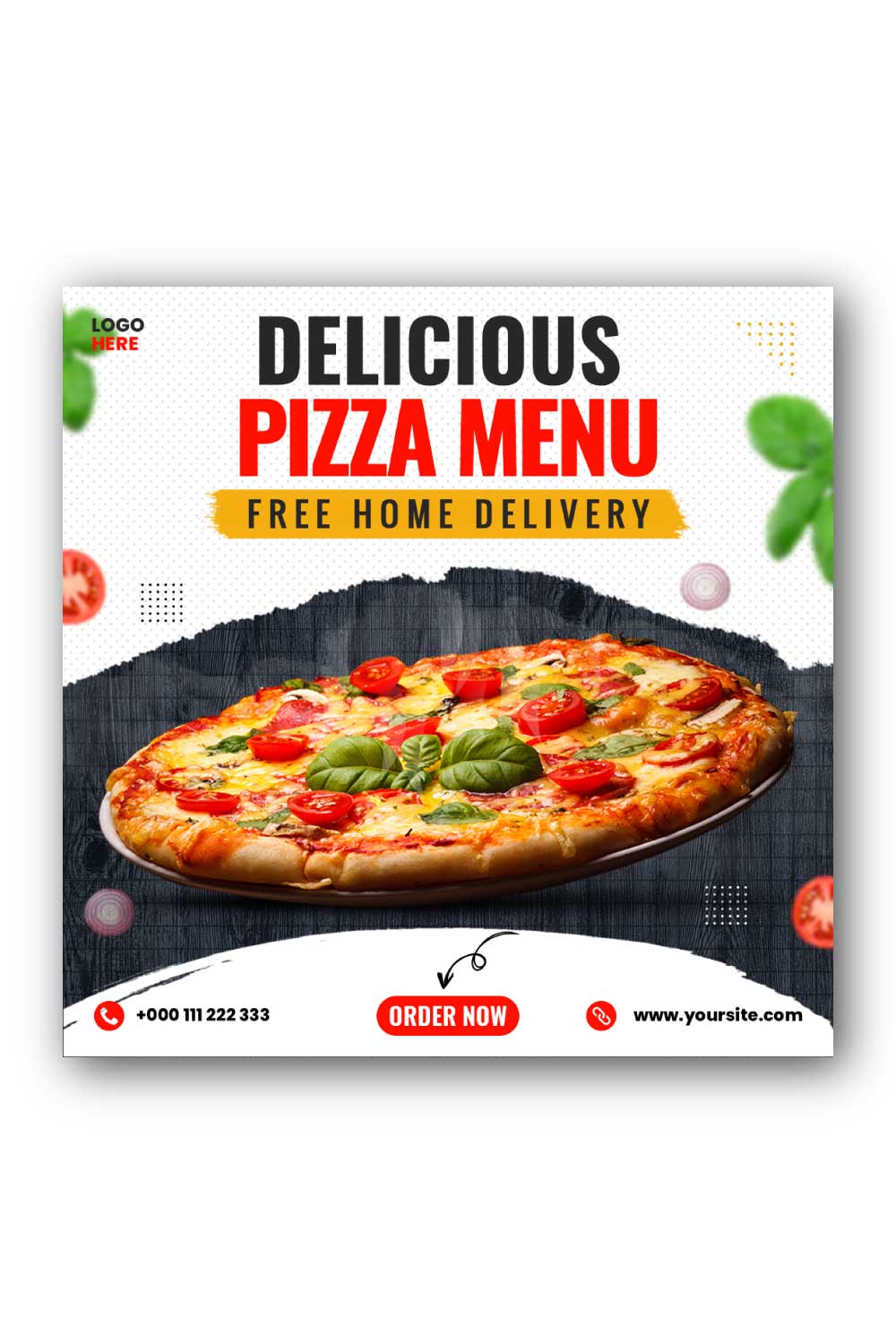 Pizza food Social Media Instagram Post Template pinterest preview image.