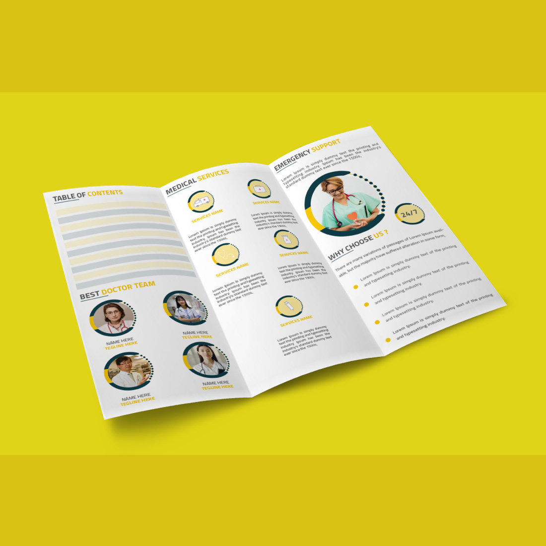 Medical Hospital Tri-fold Brochure Template preview image.