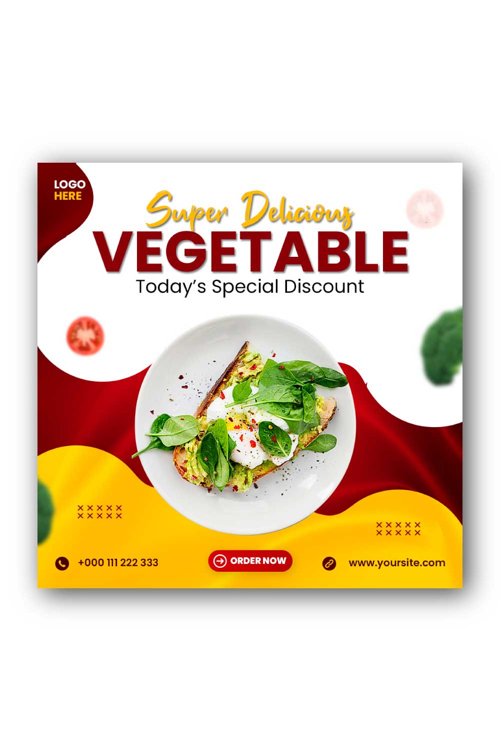 Vegetable food Social Media Instagram Post Template pinterest preview image.