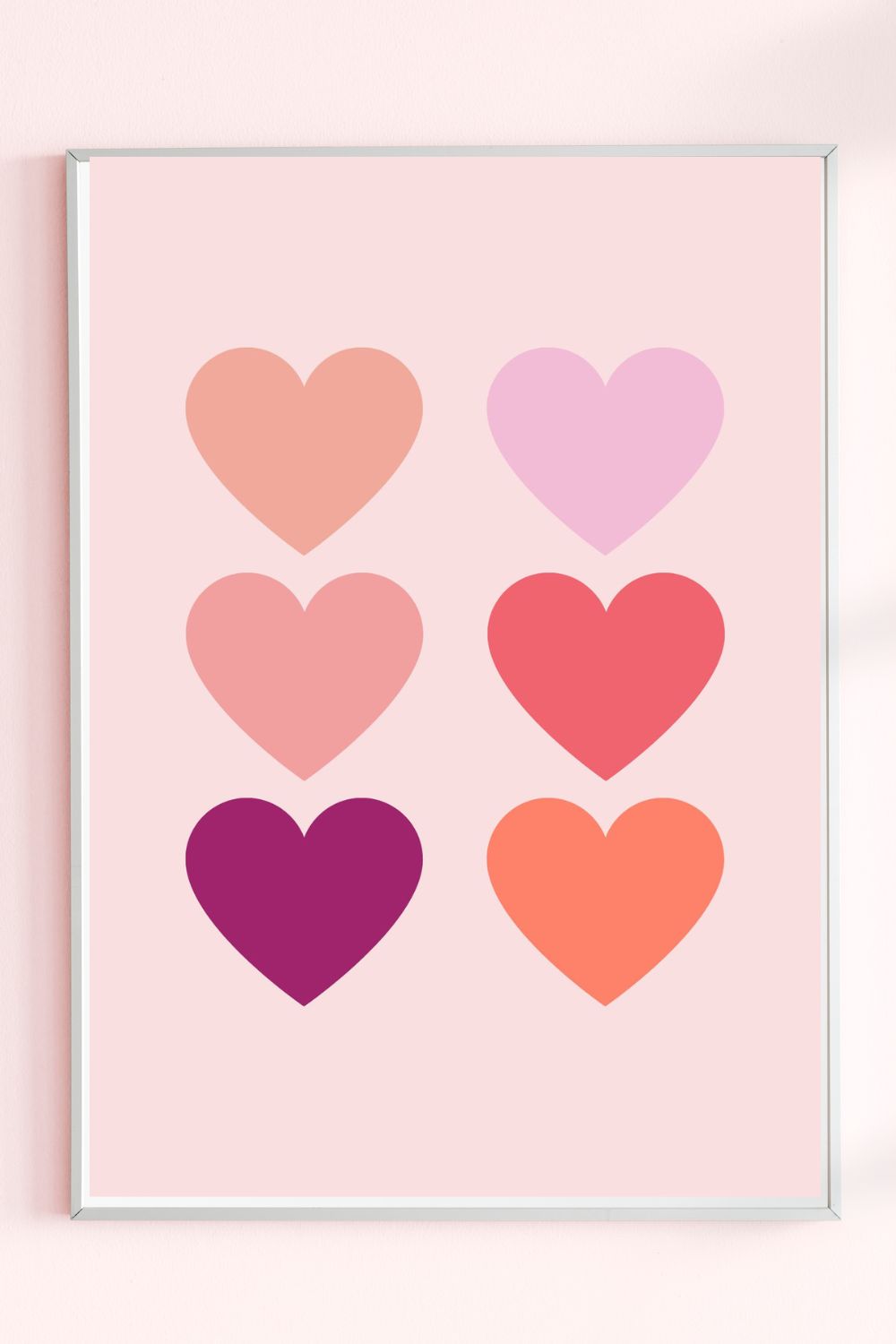 Modern Valentine Hearts Printable Wall Art, Valentine\'s Day, Valentines Day Decor, Classroom Decor, Nursery Decor, pink red heart - Digital pinterest preview image.