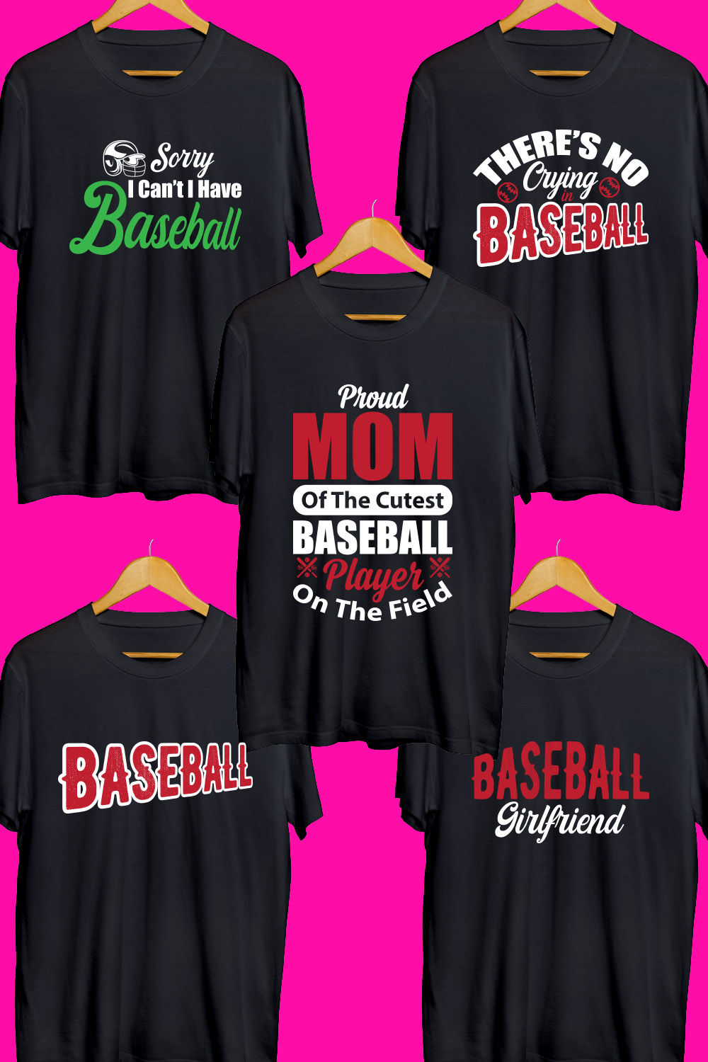 Baseball SVG T Shirt Designs Bundle pinterest preview image.