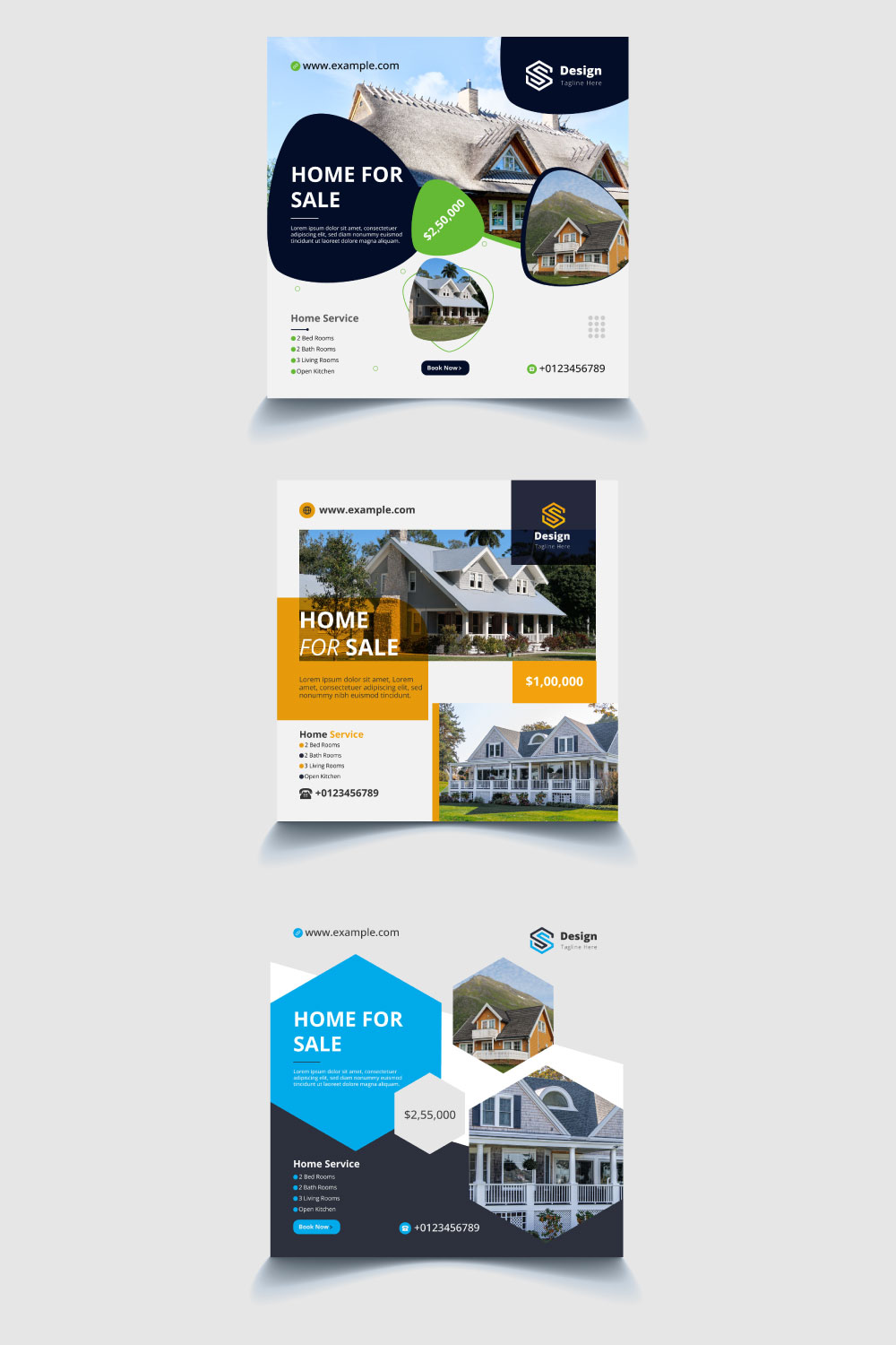 3 Home For Sale Social Media post Design in 1 Combo pinterest preview image.