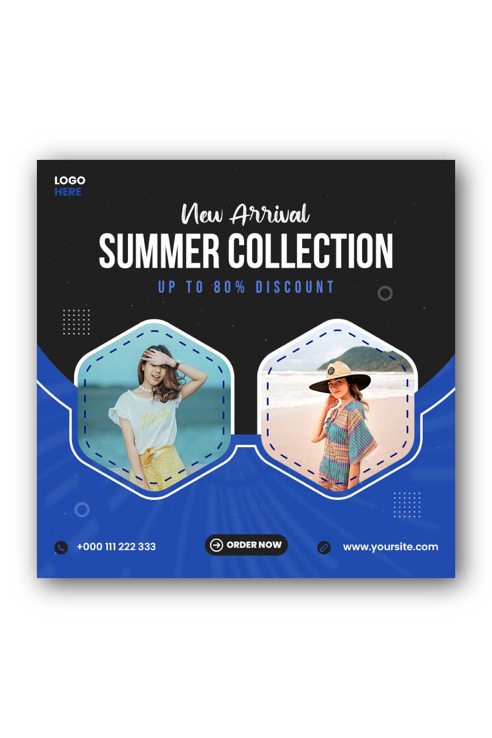 Summer collection sale Social Media Instagram Post Template pinterest preview image.